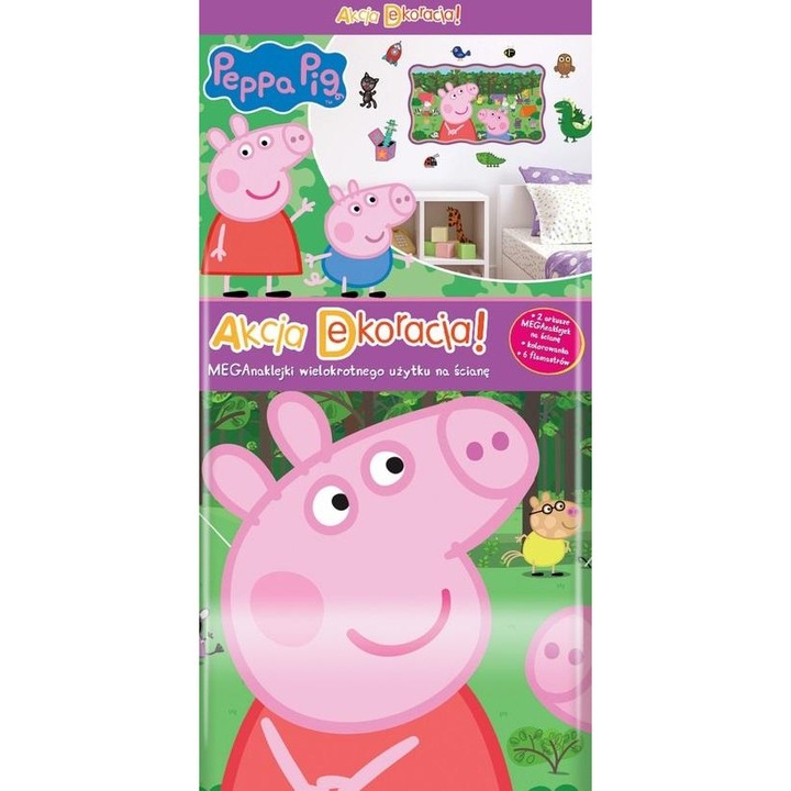 Set Activitati Extracurriculare, Media Service Zawada, Akcja Dekoracja, Peppa Pig, 2 foi de autocolante, 6 markere