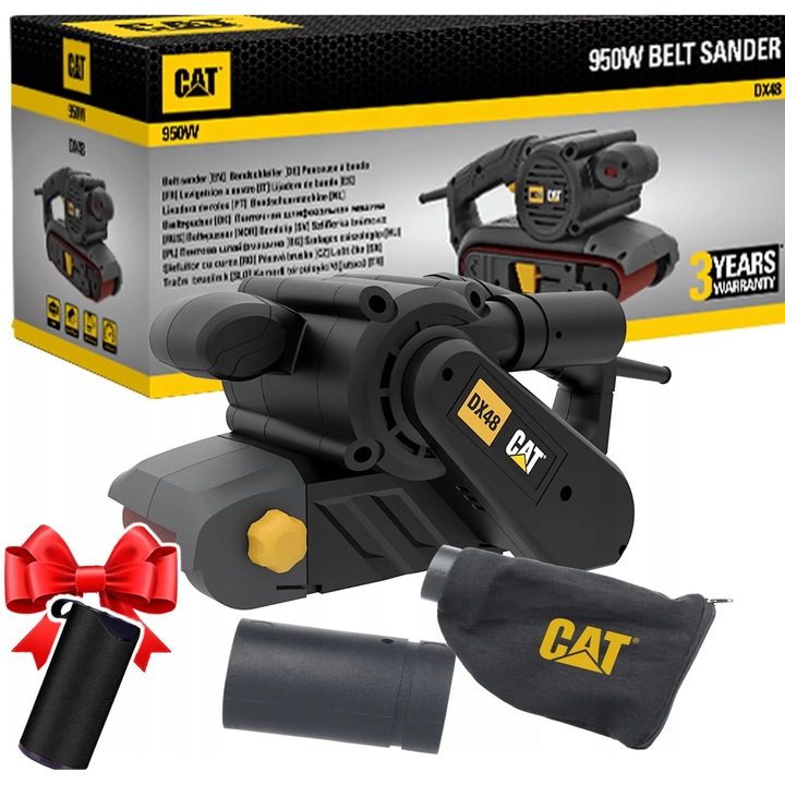 Slefuitor cu banda CAT DX48, 950W, 76x533mm, reglare viteza, sistem de aspiratie, set complet