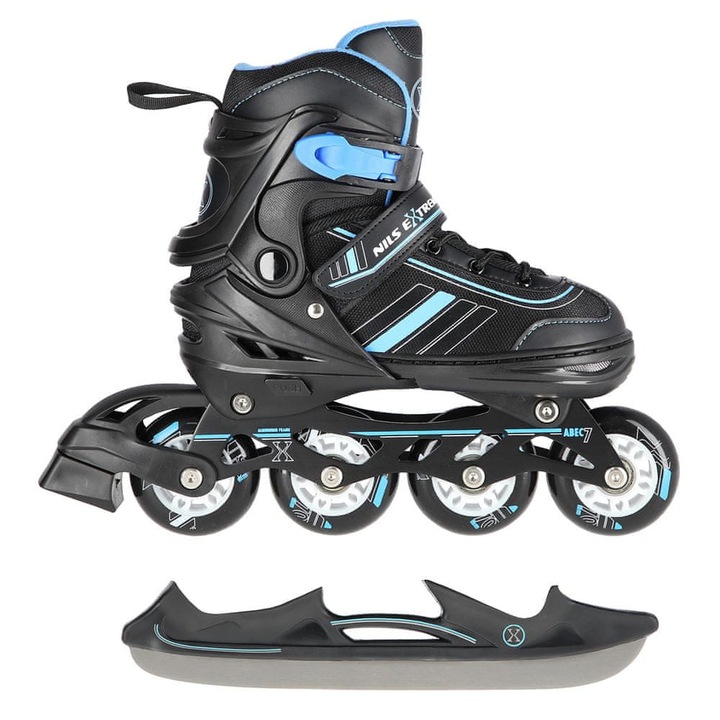 Patine 2 in 1 Nils Extreme, patine si role, negru-albastru, marimea 39-43