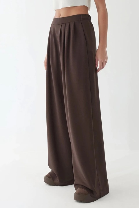 Pantaloni dama, HiCCUP, croiala larga, maro cognac, elasten