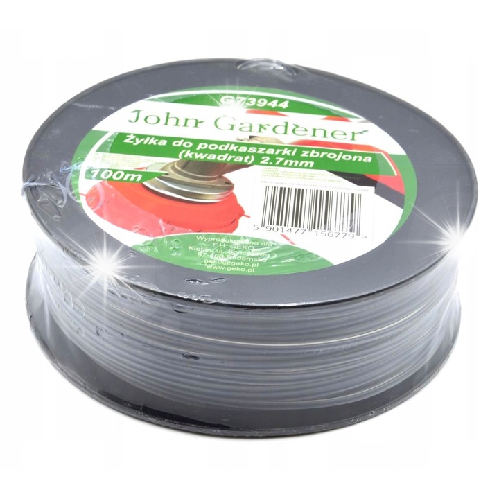 Zylka taietoare John Gardener, 2.7mm, 100m, gri, tip patrat