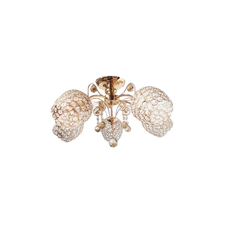 Полилей Julia 8010/5, Кръгъл, 5*e27, Златиста рамка, Полупрозрачен кристален абажур