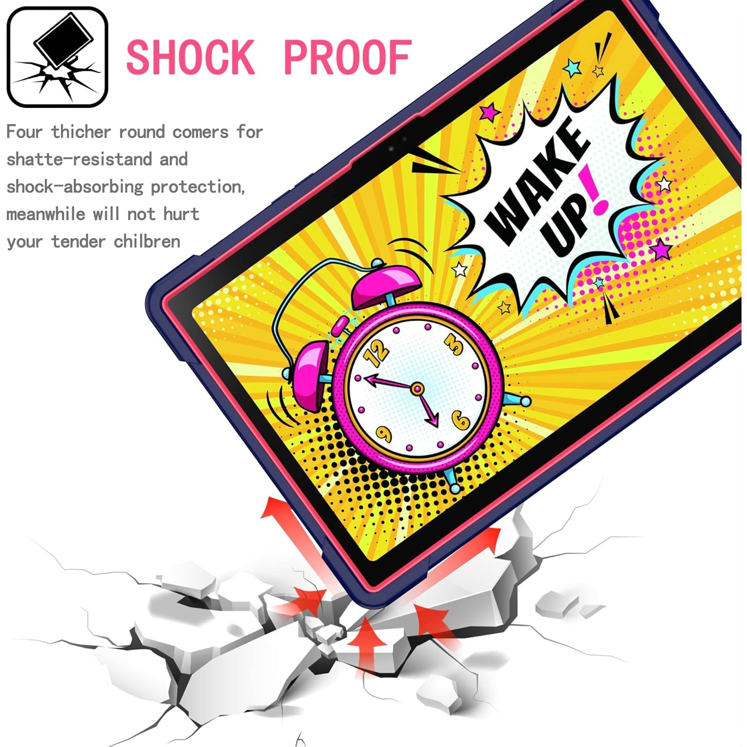 Husa tableta, Sigloo, Shockproof Armor pentru Amazon Kindle Fire HD8, 2 în 1, cu suport rotativ, Negru / Roz