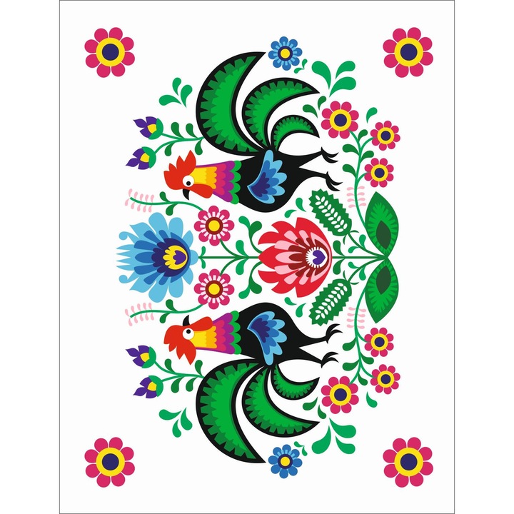 Prosoape, Centrum obrusow, scierka bucatarie, alb, 50x64cm, cu motive folclorice