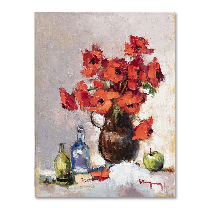 Tablou cu maci regali pictat manual, 40x30cm ulei pe panza, Geo Ungureanu