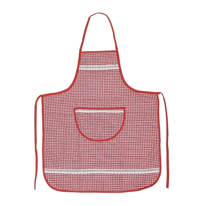 Sort bucătărie cu dantelă, bumbac și poliester, alb și roșu, 62x75cm