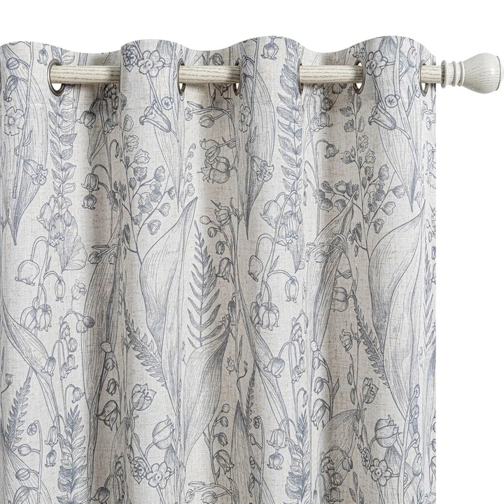 Плътна завеса с капси, флорален десен, Volos, плътност 200 g/m2, 135 x 270 см, сива