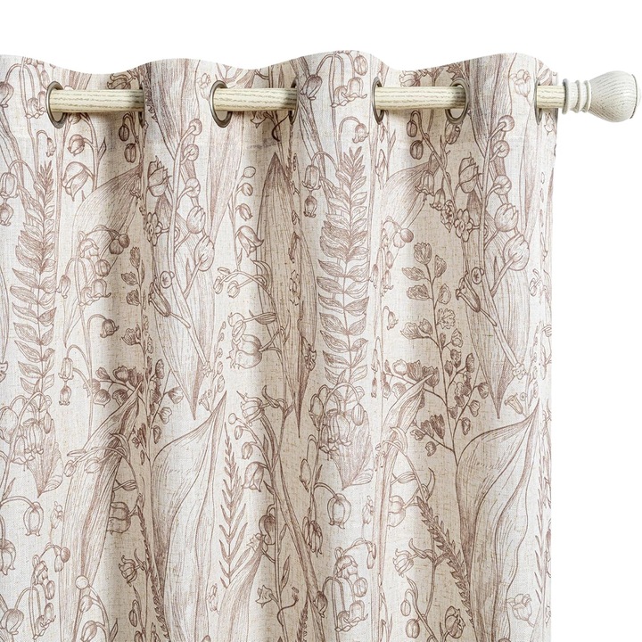 Перде от плат с капси, плътно, флорален десен, Volos, плътност 200 g/m2, 135 x 250 см, кафяво