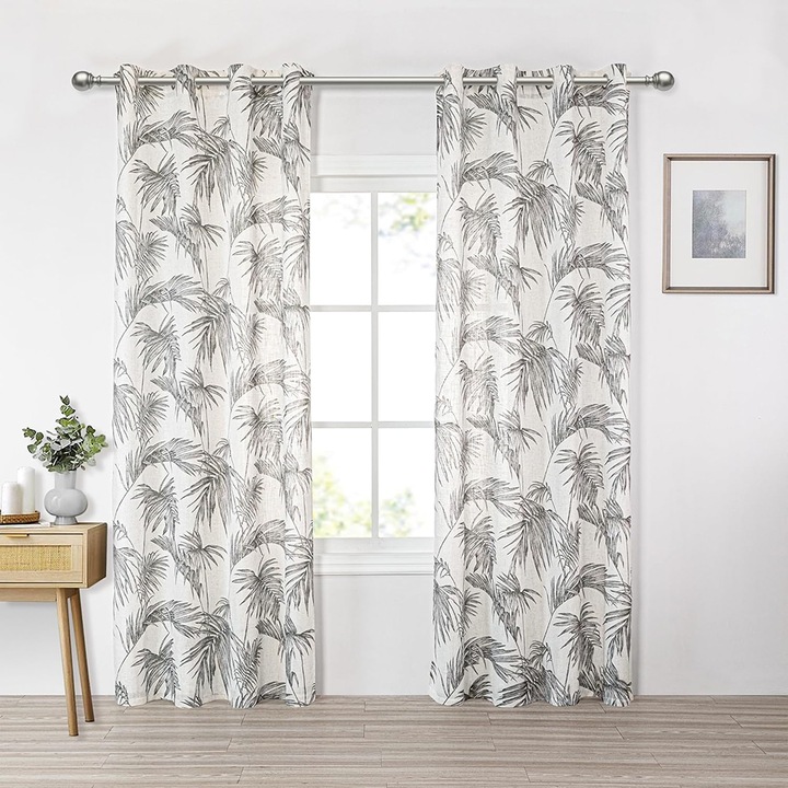 Завеса тип плат с халки, модел палмови листа, Tenier, плътност 200 g/m2, 135 x 250 см, бежов