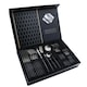 Set tacamuri portugheze, Silver Collection, 24 piese, otel inoxidabil, design elegant argintiu/negru, PYKA, negru