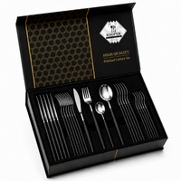 Set Tacamuri Portugheze Premium Silver Collection, 24 Piese pentru 6 Persoane, Inox Premium Stainless Steel, Finisaj Lucios, Design Elegant Modern, Rezistente, Set Linguri Furculite Cutite pentru Bucatarie si Dining, Argintiu/Negru