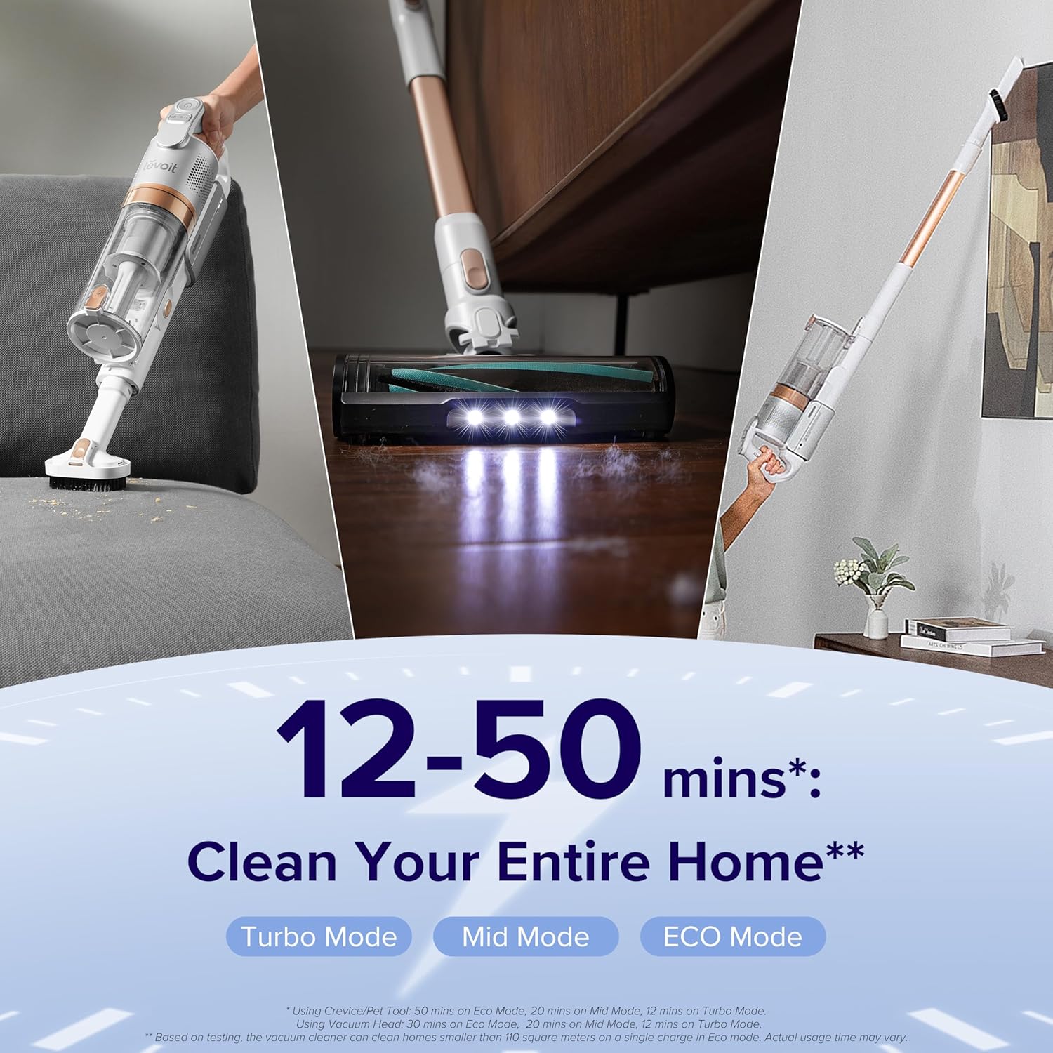 Aspirator vertical LEVOIT, 180W, autonomie 30 minute, 2.7Kg, mod Eco, 3 lumini LED, 3 moduri aspirare, pentru toate suprafetele, Alb/Rose Gold