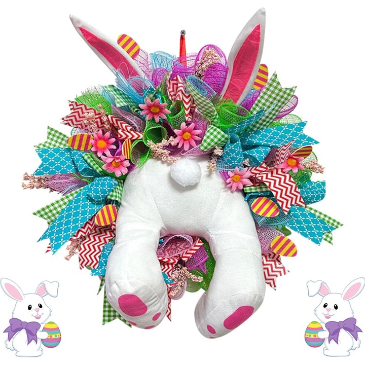 Corona decorativa de Paste cu iepuras, set pentru usa, decorare sarbatori familiale