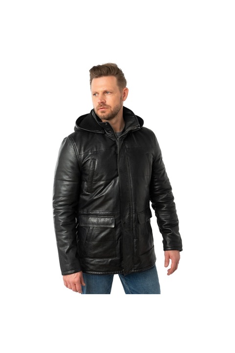 Hosszú téli bőrkabát férfiaknak Mauritius Sötét Antracit MMBelous, Antracitszürke