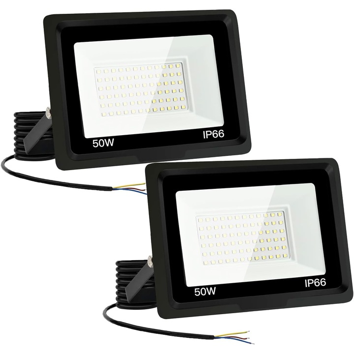 Proiector LED 50W, 5000LM, IP66, alb rece 6500K, pentru exterior, set de montaj ajustabil