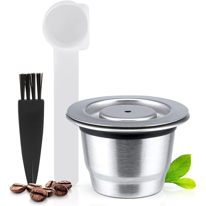Capsule de cafea reutilizabile din otel inoxidabil, set de capsule refillabile, compatibile cu majoritatea aparatelor, 5g, usor de curatat