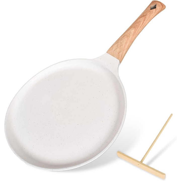 Tigaie pentru clatite, 24cm, aluminiu intarit, manere din lemn, alb