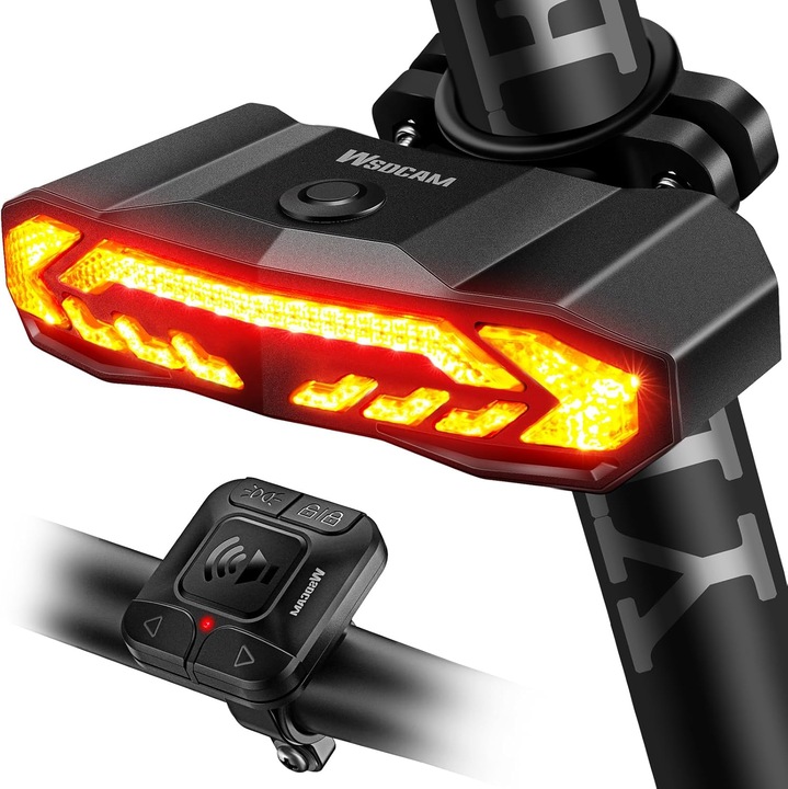 Lumini bicicleta inteligente cu semnalizatoare, lumini de frana si claxon, set, reincarcabile, waterproof, 31 LED-uri, 6 moduri de iluminare