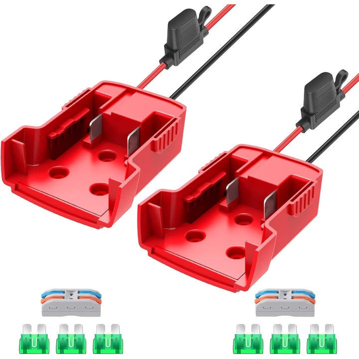 Set 2 adaptoare electrice pentru roti cu sigurante, 12 AWG, pentru baterii Milwaukee M18 18V