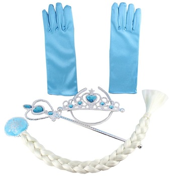 Set accesorii regina Elsa Frozen - codita, diadema, manusi si bagheta magica Set accesorii regina Elsa Frozen - codita, diadema, manusi si bagheta magica