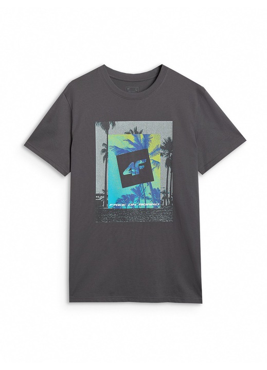 Tricou Barbati 4F Antracit 100% Bumbac, Imprimeu Surf, Sportstyle, Gri antracit