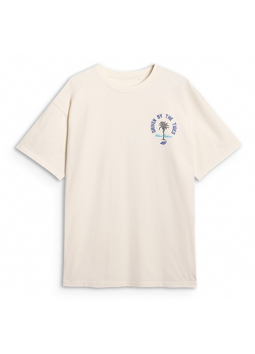 4F ferfi polo, oversize, pamut, krem, Krémszín