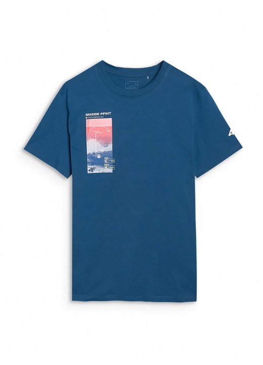 Tricou Barbati 4F Verde Azur Regular Sportstyle 100% Bumbac Imprimeu Valuri, Verde