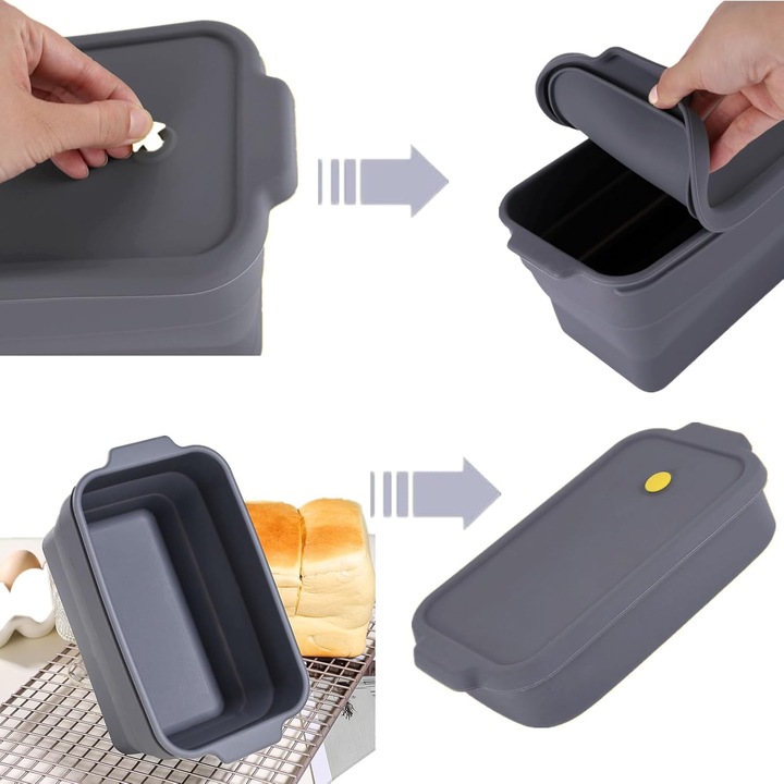 Tava de copt din silicon cu capac, set multifunctional, design pliabil, rezistent la caldura, 30x20cm