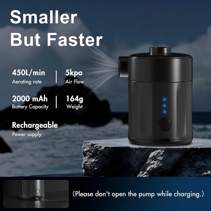 Hordozható mini légpumpa, 4 fúvóka, újratölthető, 164g, kompakt