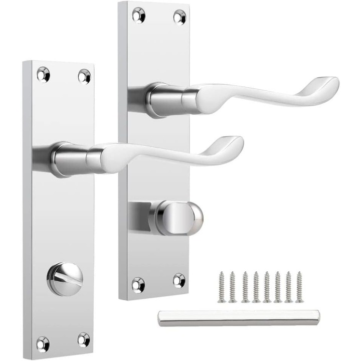 Set 3 Manere pentru Usi Interioare, Model Victorian Scroll, Culoare Crom Lucios, Stil Elegant, fara Broasca