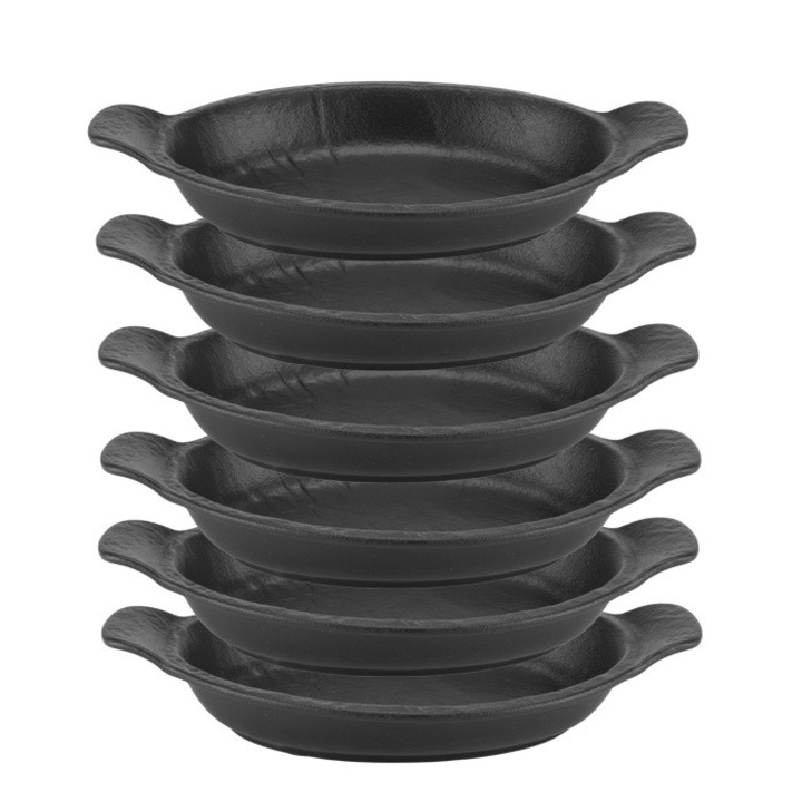 Set 6 tavi ovale portelan pentru servire Culinaro Meteor Black 28x16cm, 500ml