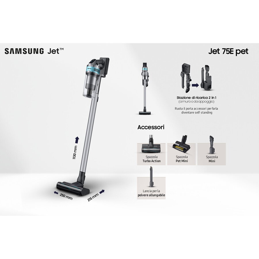 Aspirator vertical Samsung VS20B75AGR1, fără fir, negru/verde, 0.5 l