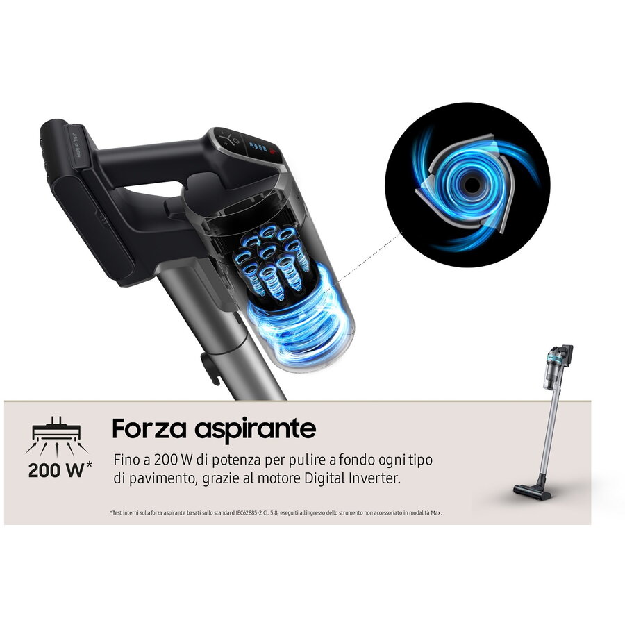 Aspirator vertical Samsung VS20B75AGR1, fără fir, negru/verde, 0.5 l