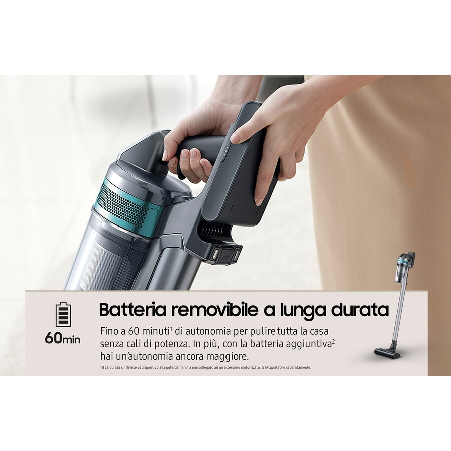 Aspirator vertical Samsung VS20B75AGR1, fără fir, negru/verde, 0.5 l