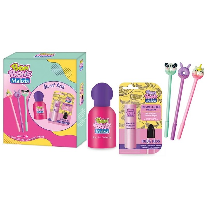 Unisex parfüm ajándékszett Blueberry Bon Bon 50ml, ajakbalzsam, 3 ecset