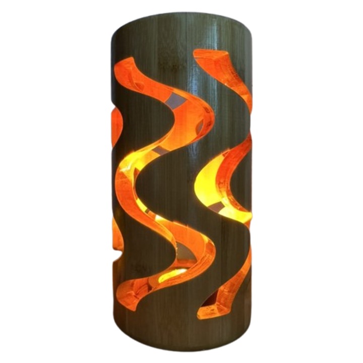 Настолна лампа Geisha, от бамбуково дърво, LED светлина, USB зареждане, 25 см височина и приблизително 13 см диаметър