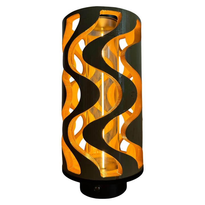 Veioza 5 emotii, din lemn de bambus, cu lumina led si acumulator inclus, alimentare USB-C, inaltime aproximativ 25 cm si diametru de aproximativ 12 cm