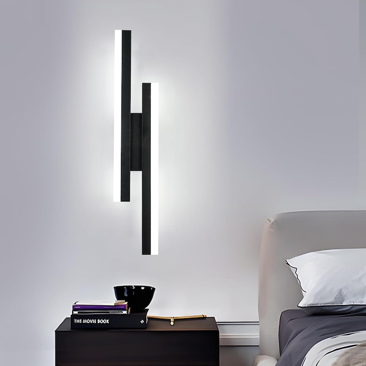 LED стенна лампа, Goeco, 16W, 40×10CM, черна, трицветна светлина 3000K/4500K/6500K, подходяща за всекидневна, стълбище, коридор и трапезария