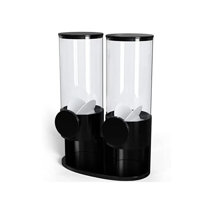 Двоен дозатор за зърнени храни, две отделения, подходящ за закуска, черен