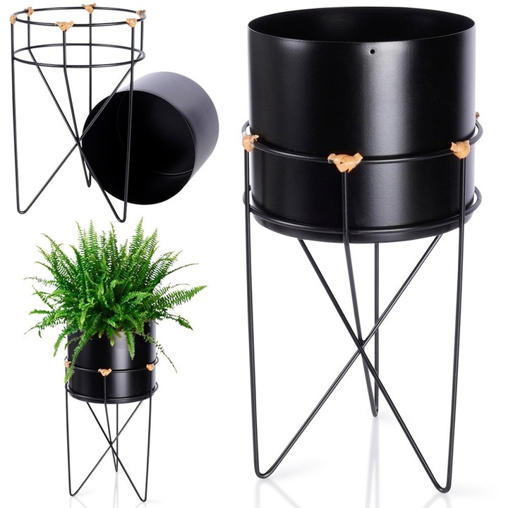 Suport Pentru Ghiveci, Colectia Home Styling, 17x31.5 cm, Metalic, Stabil, Decorativ, Design Modern, Materiale De Inalta Calitate, Negru