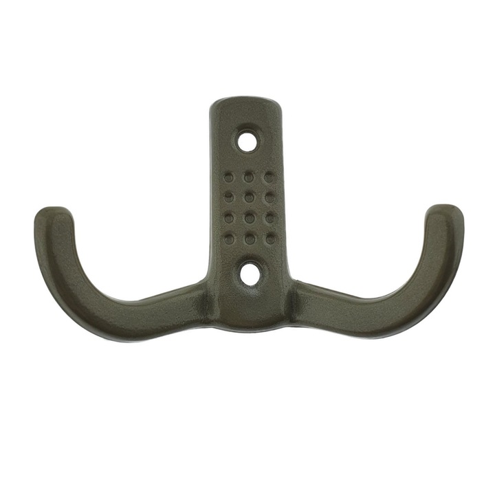 Cuier din metal pentru mobila sau perete, cu 2 agatatori de 2 cm, MOB-65647, 2 orificii de montare, dimensiuni 85 x 57 x 30 mm, bej