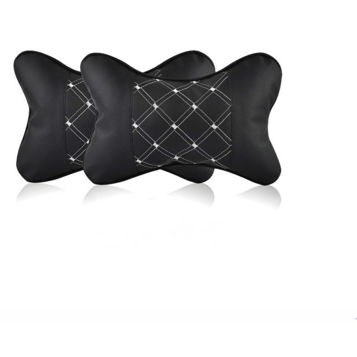 Set 2 perne tetiere idealSTORE Universale sustinere gat, Material Textil moale si usor de curatat, Elegant, cu margini moi care nu provoaca iritatii ale pielii, Negru- Alb