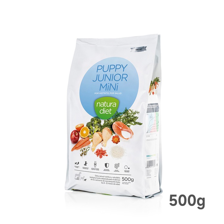 Hrana Caini Natura Diet Puppy Junior Mini, Pui si Orez 500g, Hipoalergenica, Catei sub 12 Luni, Talie Mica