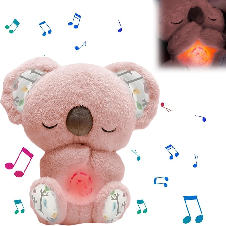 JALWO, Jucarie de plus cu respiratie Koala roz cu lumina si sunet