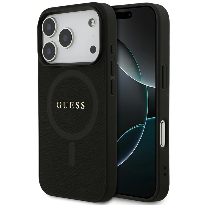Husa pentru iPhone 17 Pro Max - Guess Saffiano Classic Logo MagSafe - Black