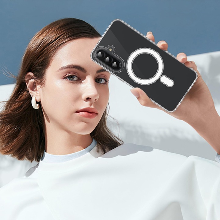 Husa magnetica transparenta din cristal pentru Samsung Galaxy A17, 5G, rezistenta la socuri