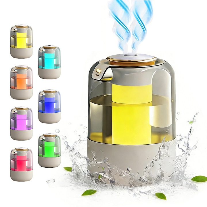 Umidificator de Aer Zetta Innovation®, Aromaterapie, Difuzor de Ulei Esential, Capacitate 500ml, Tehnologie Ultrasunete, 7 Culori LED Ambientale, Timer 1-3-6h, Oprire Automata, Silentios 25dB, Design Marmura Verde