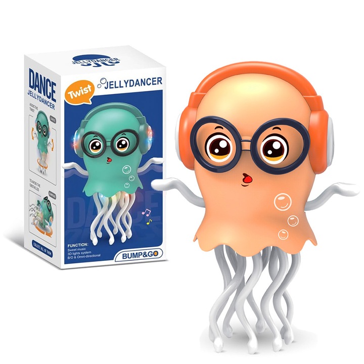 Jucarie Interactiva Meduza Dansator DONFANLIA®, Educativ, ABS, Canta si Danseaza, Cu muzica si lumini LED, Jucarie automata cu senzor, Portocaliu