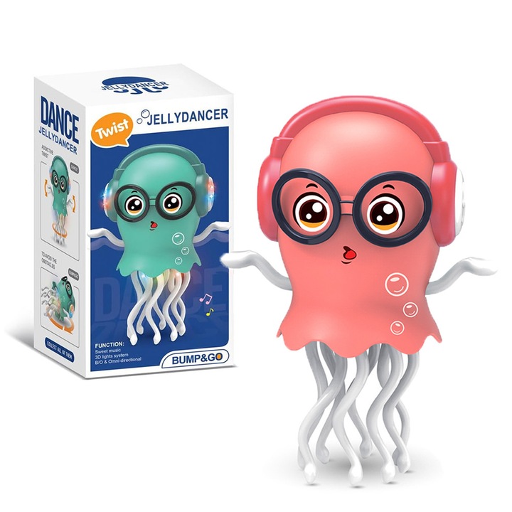 Jucarie Interactiva Meduza Dansator DONFANLIA®, Educativ, ABS, Canta si Danseaza, Cu muzica si lumini LED, Jucarie automata cu senzor, Rosu