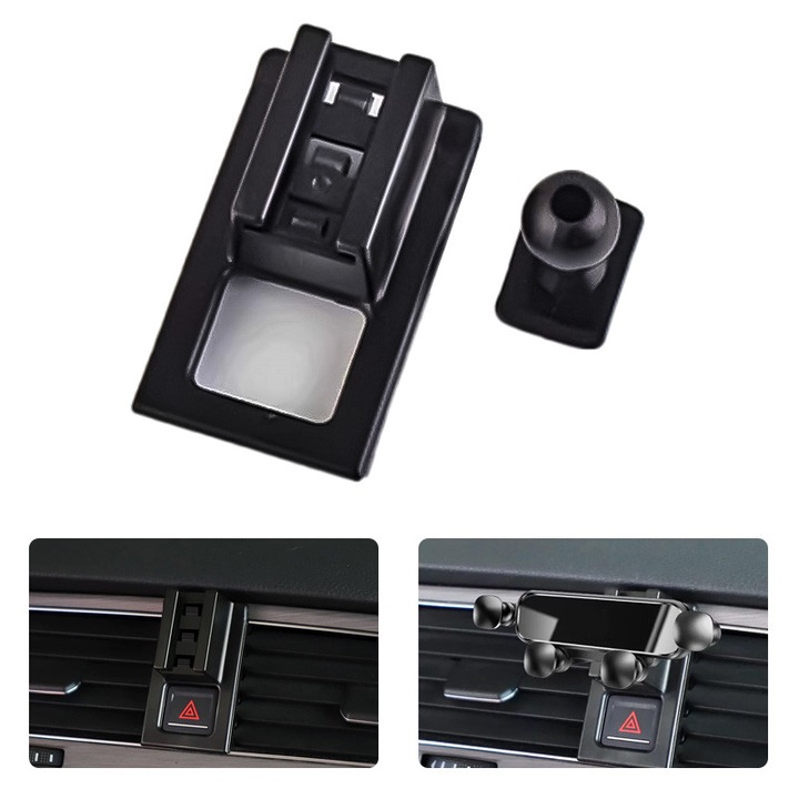 Suport auto dedicat pentru Volkswagen Golf Mk7/7.5 (2014–2020) - suport cu buton dublu pentru blit, platforma sferica universala, potrivit pentru diverse suporturi, negru, instalare sigura